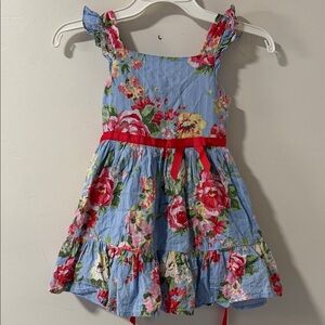 Lilt Blue Floral Kids Dress with Red Ribbon
